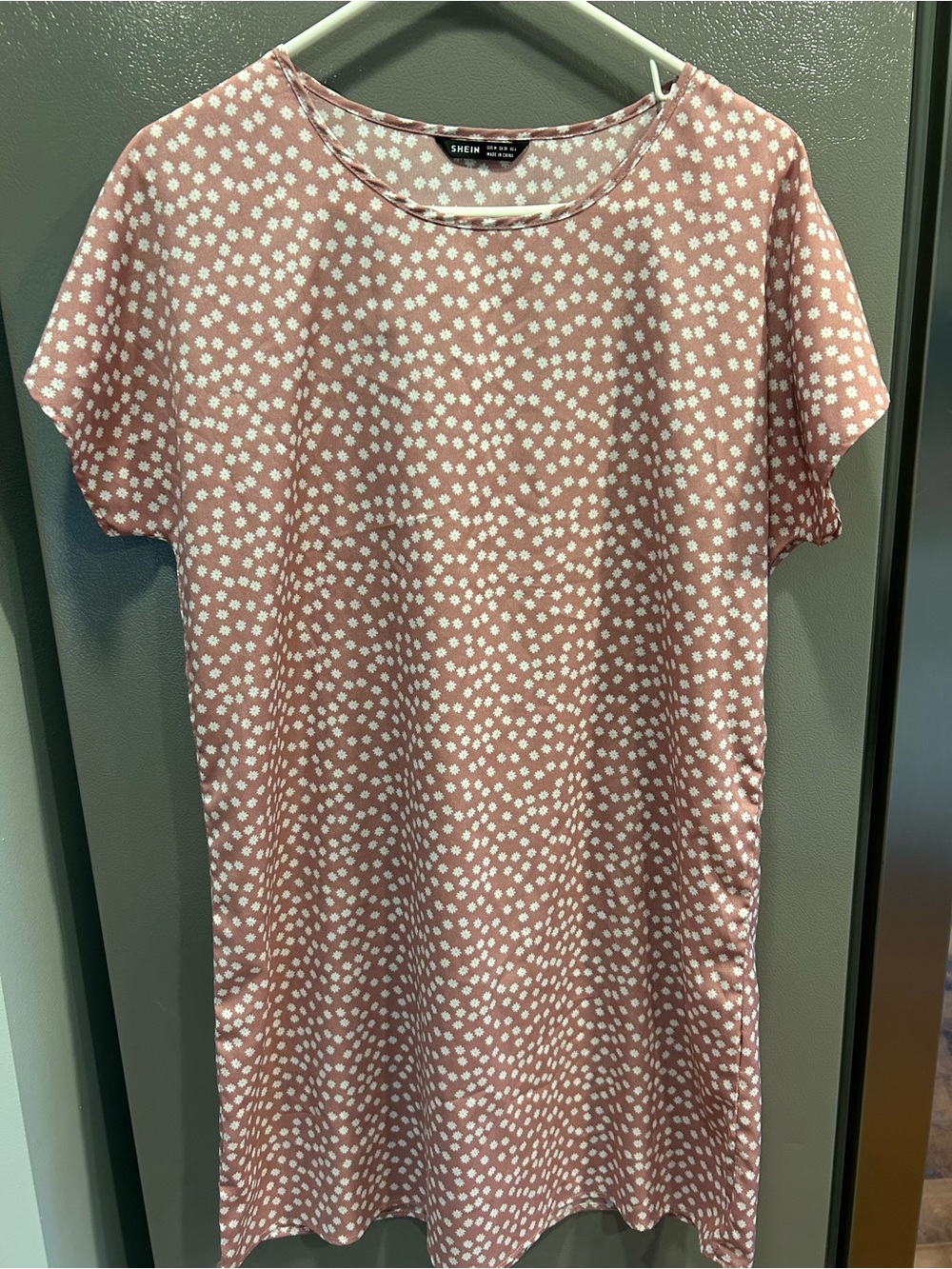 SHEIN Dusty Pink Floral Dot Short Sleeve Dress